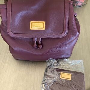 Marc Jacob’s Pebbled Leather Backpack Bag and Wallet Burgandy New
